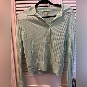 J Crew 100% cashmere sea foam green feather weight polo
